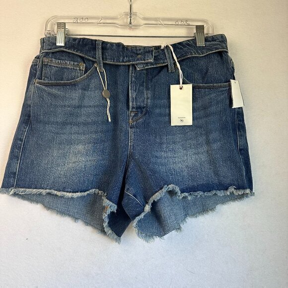 Good American Cut Off Fold Over Waist Shorts Summer Medium Wash 12/31 NWT - Picture 1 of 5